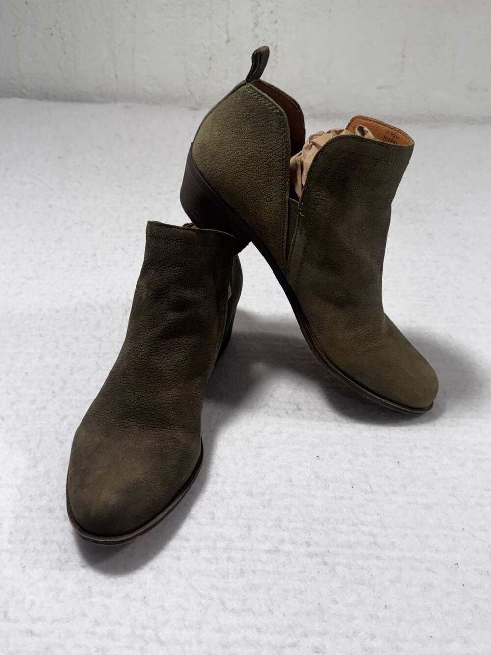 Lucky Brand Bollo Ankle Boots Womens 10M Olive Green Leather Booties